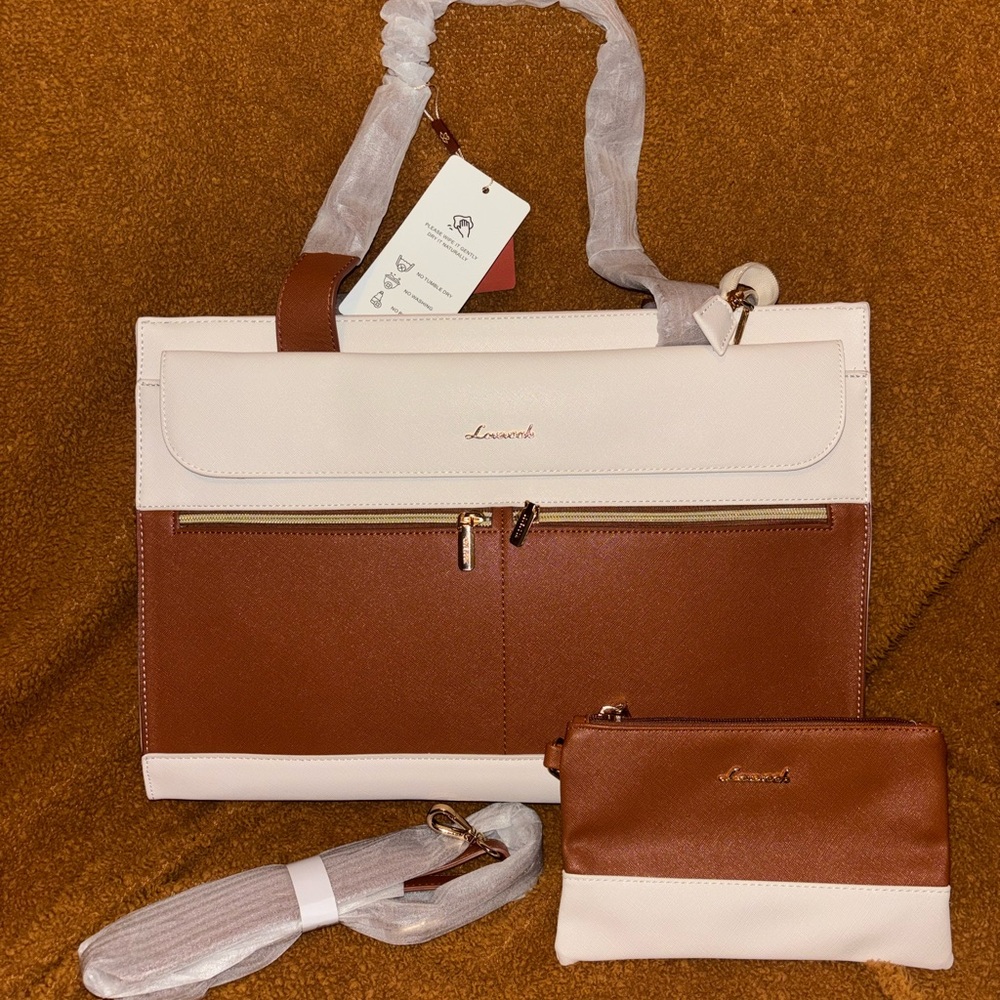 Lovevook Women's Brown and Cream Tote Bag Set (never used)